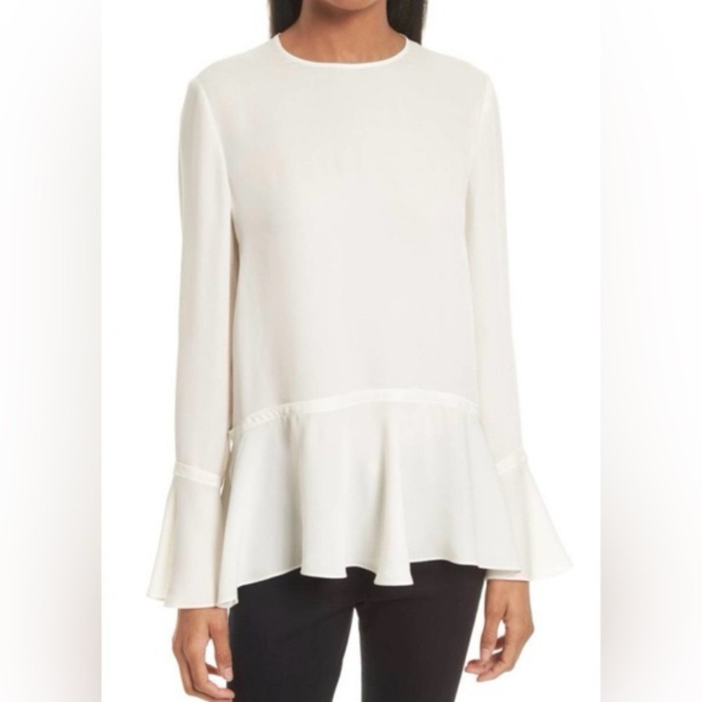 Theory drop waist bell sleeved ivory silk blouse tunic Size‎ small